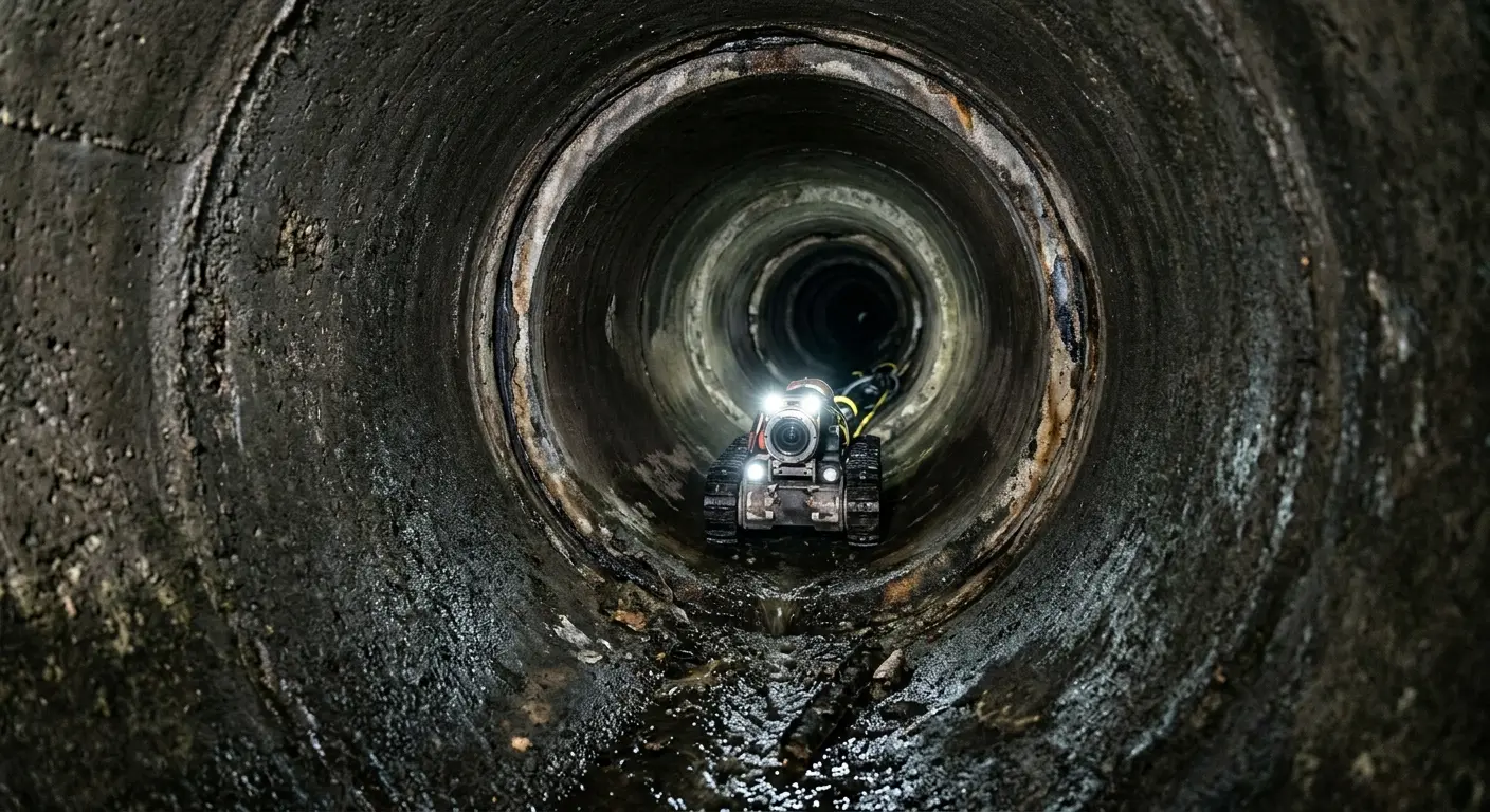Robotic sewer camera inspecting pipe interior for Sewer Line Repair in Ware